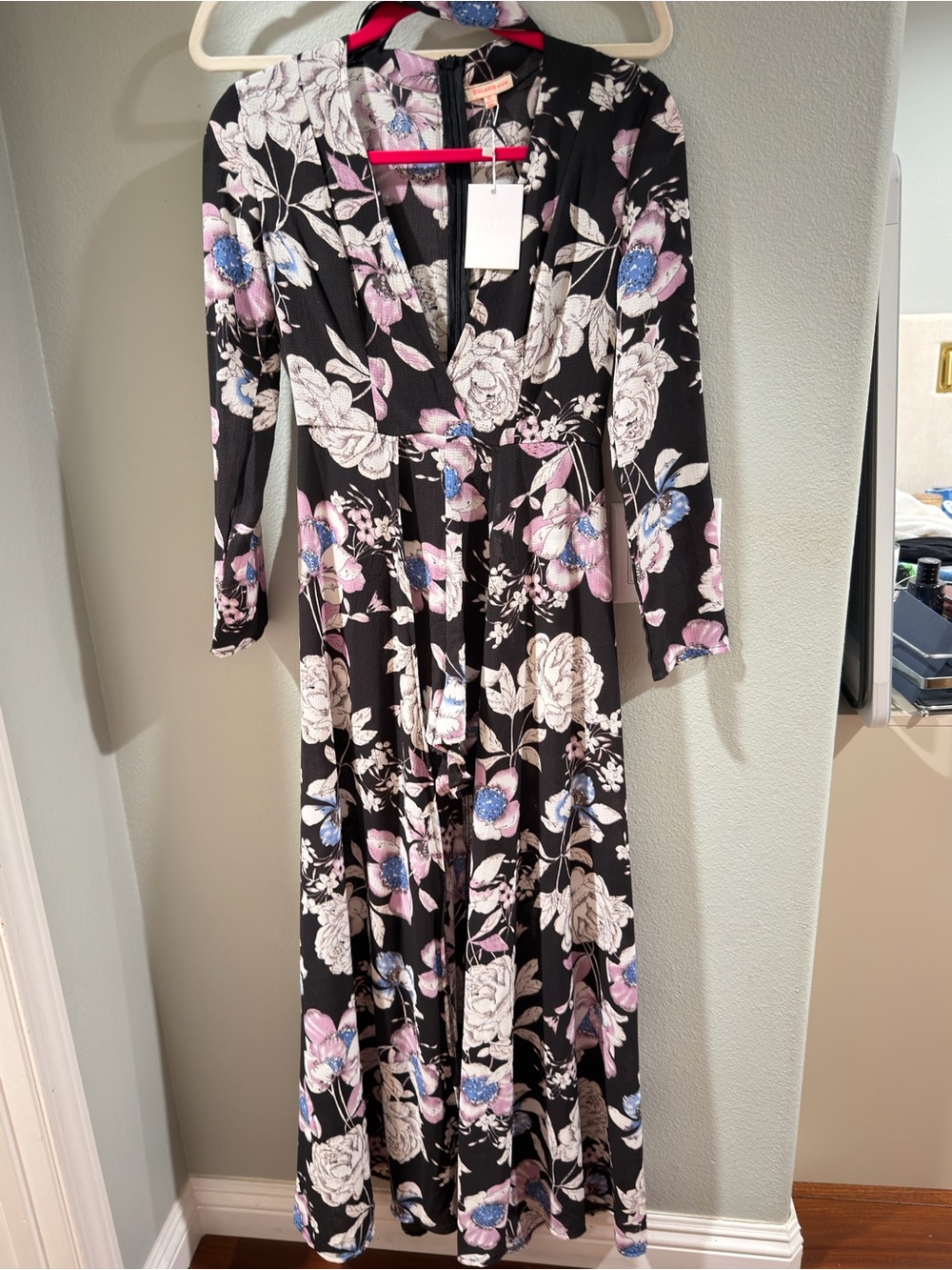 Black Floral Maxi Dress with Pink & Blue Blooms